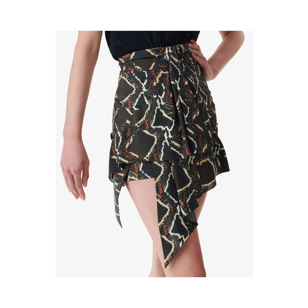IRO Gedrukte Zijden Mini Rok met Gedrapeerd Paneel Brown Dames