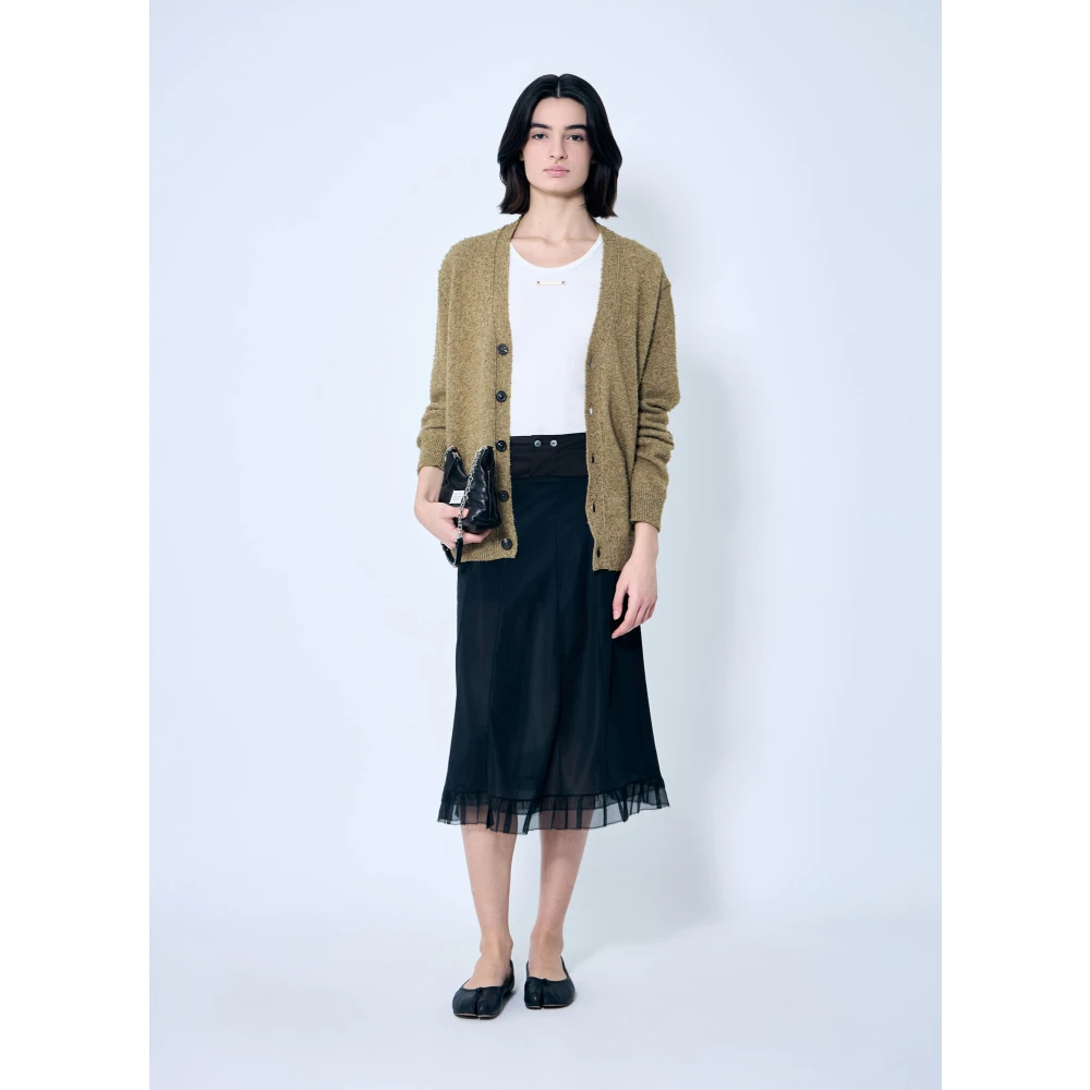 Maison Margiela Satin Midi Rok met Organza Trim Black Dames