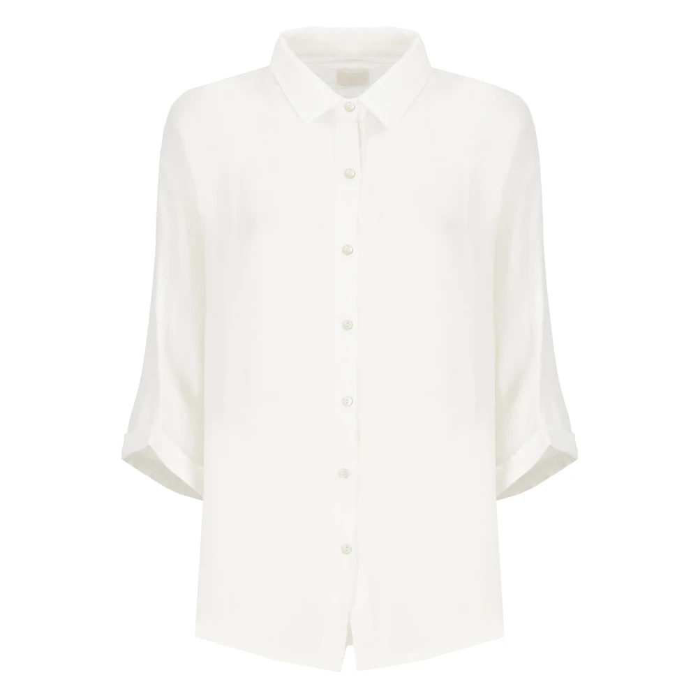 120% lino Witte Linnen Overhemd met Kraag White Dames