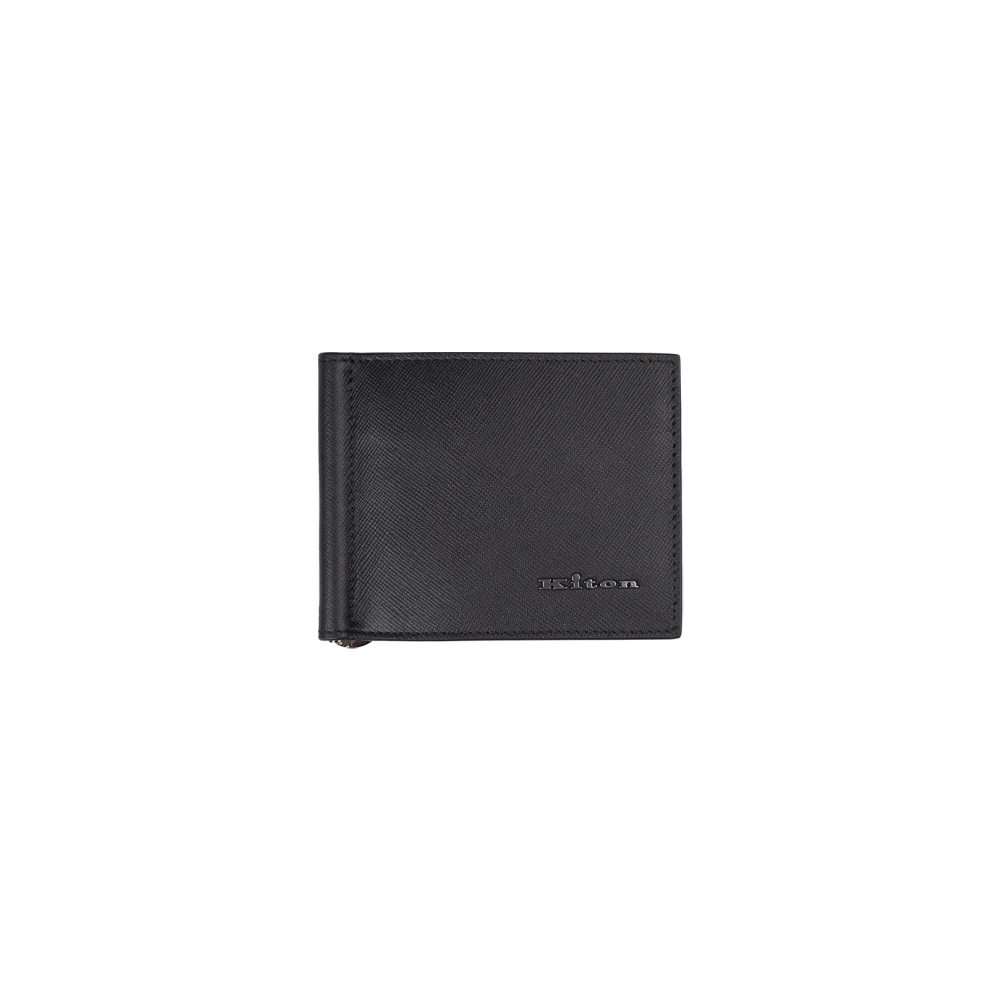 Kiton Zwarte Leren Portemonnee Black Heren