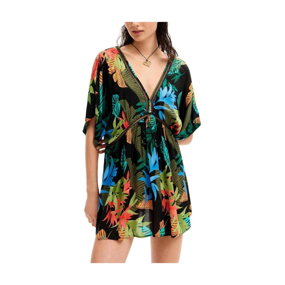 Desigual Zwarte Viscose Korte Jurk voor de Zomer Multicolor Dames