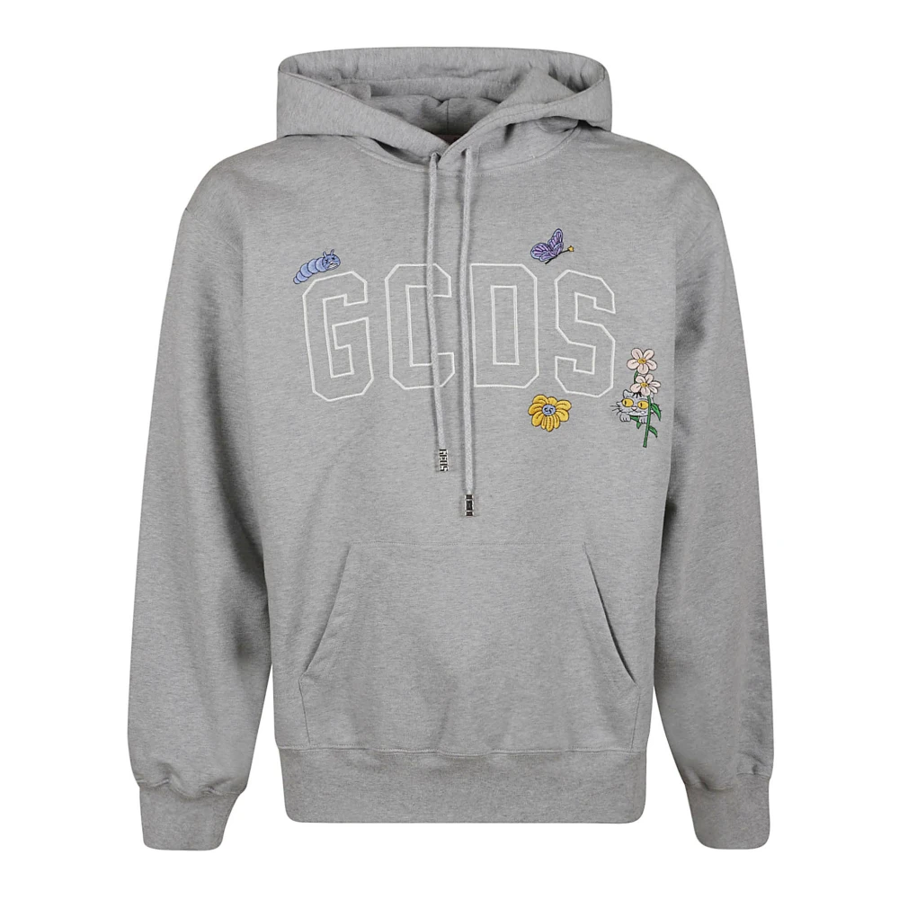 Gcds Verstelbare hoodie met voorlogo borduurwerk Gray Heren
