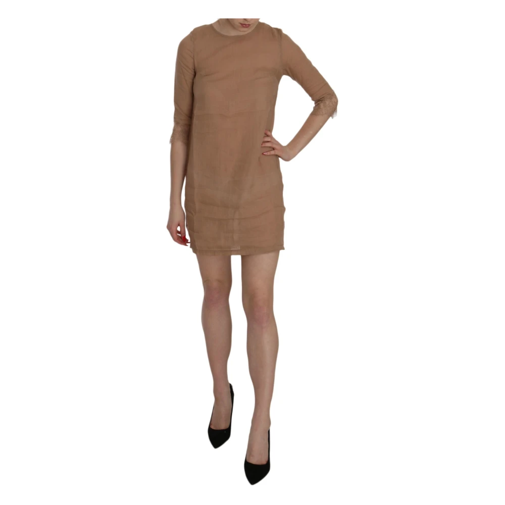 Pink Memories Brown Short Dresses, Female, Xs, Elegant Shift Mini Dress