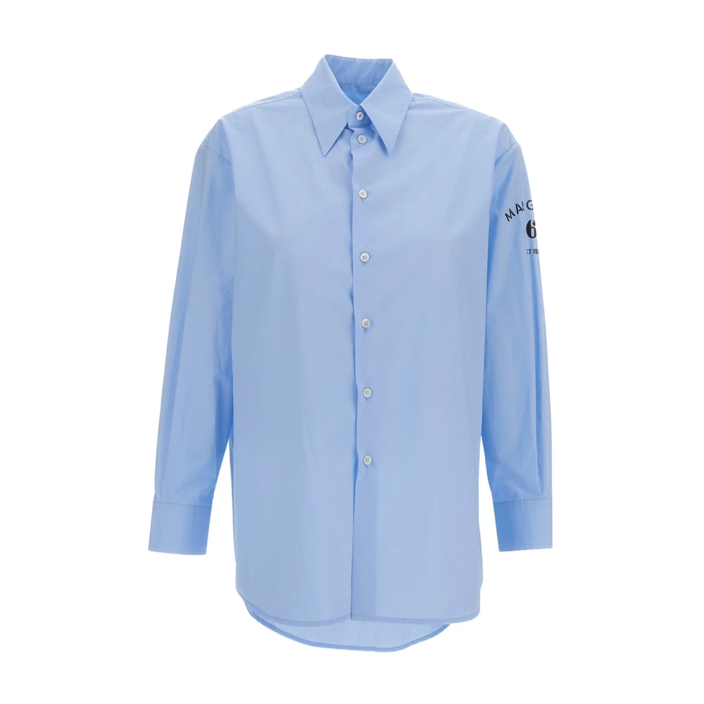 Mm6 Maison Margiela Blue Shirts, Female, 2XS, Oversized Cotton Shirt