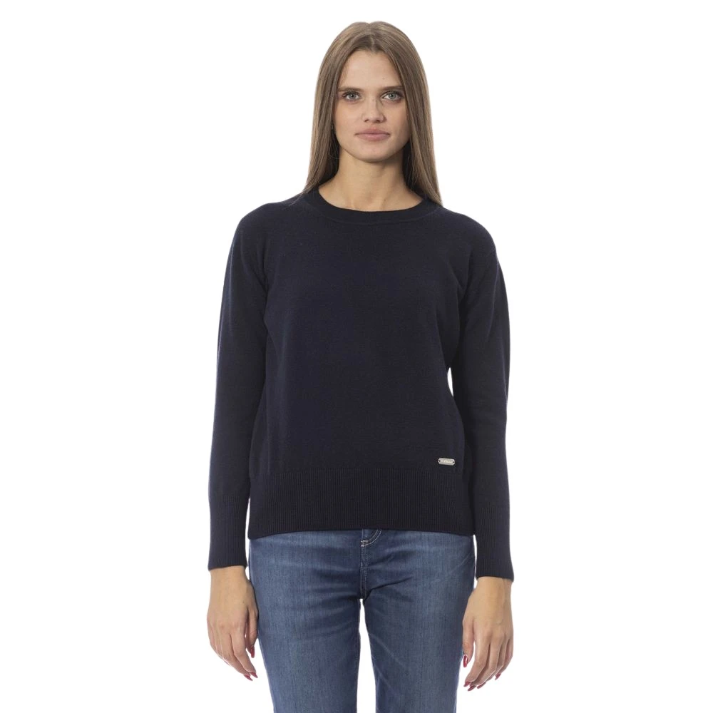 Baldinini Luxe Blauwe Wol-Cashmere Trui met Ronde Hals Blue Dames