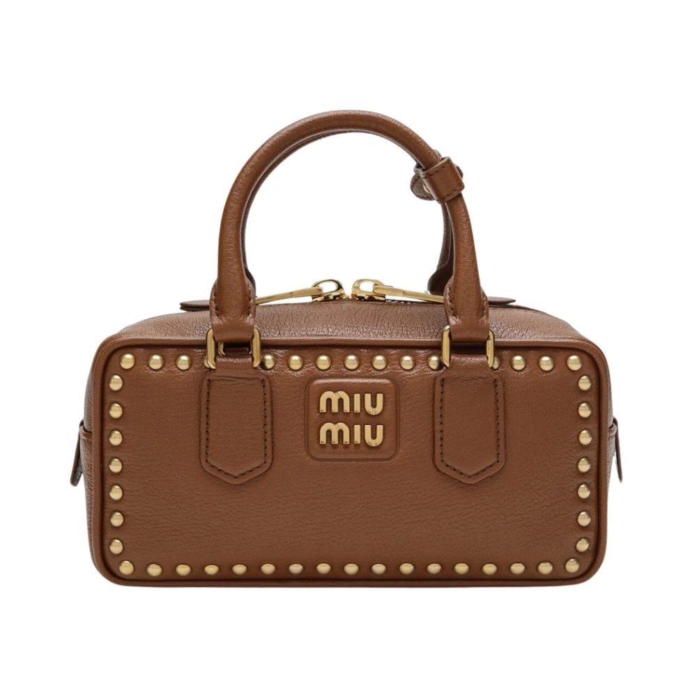 Miu Miu Women's Brown Arcadie Bag In Brandy Nappa Leather With Studs - Image 3
