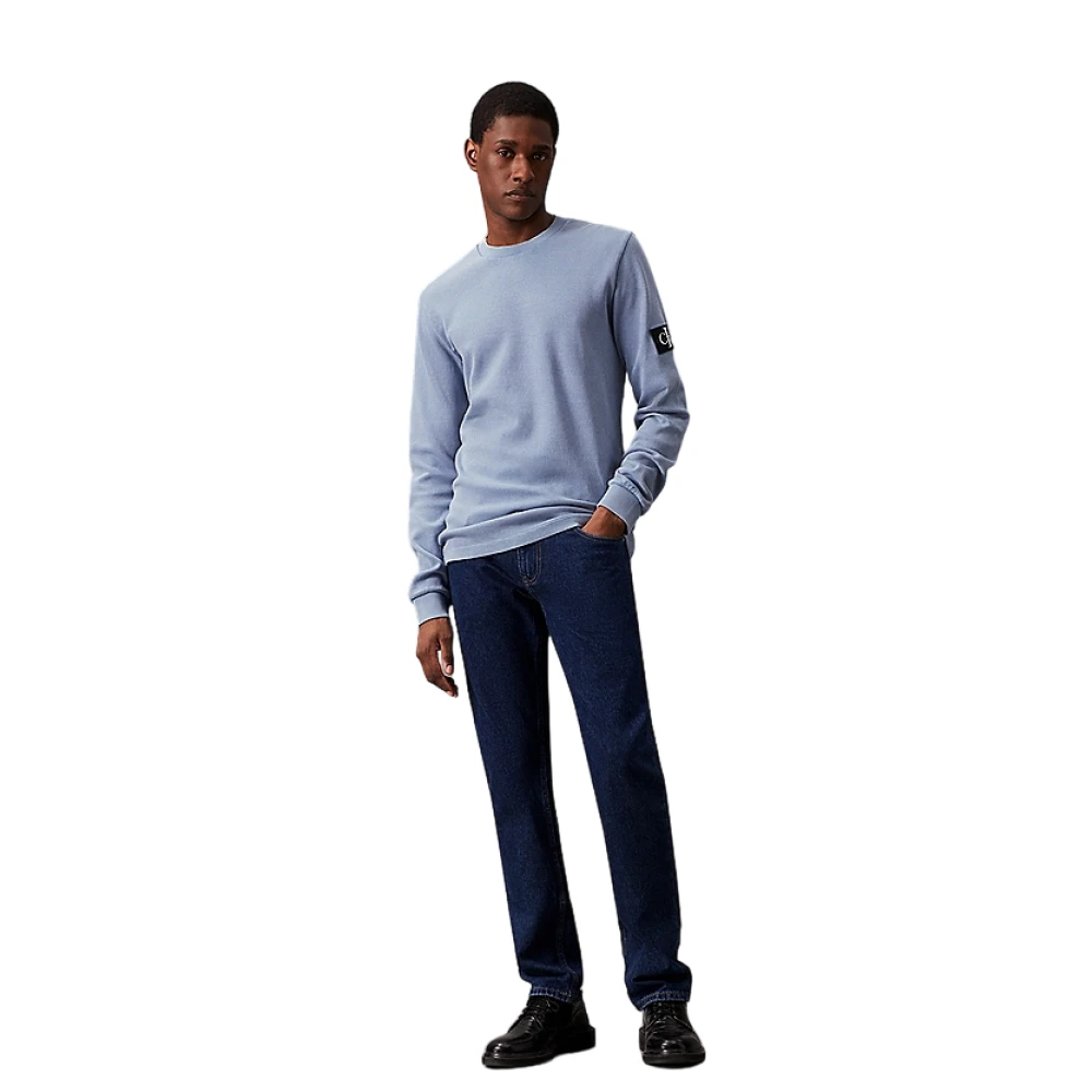 Calvin Klein Heldere Blauwe Trui Eco Katoen Reliëf Blue Heren