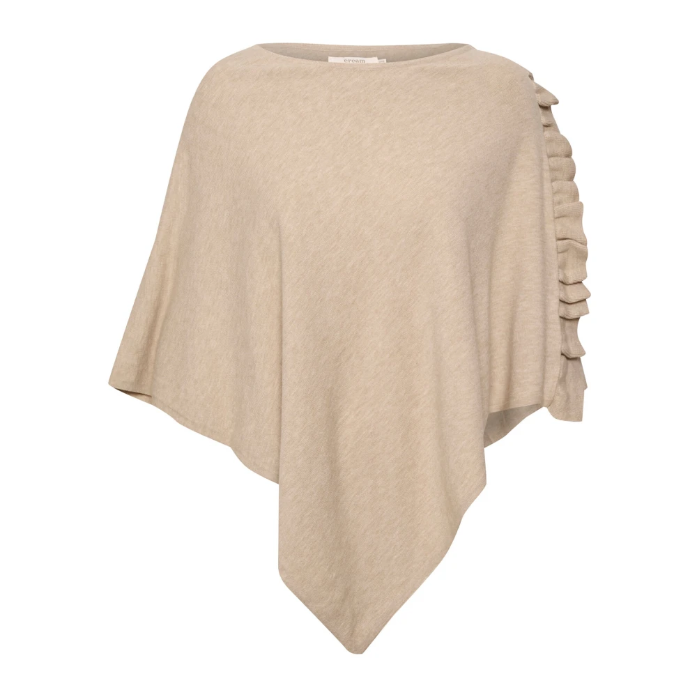 Cream Oversized Poncho met Ruffle Detail Beige Dames