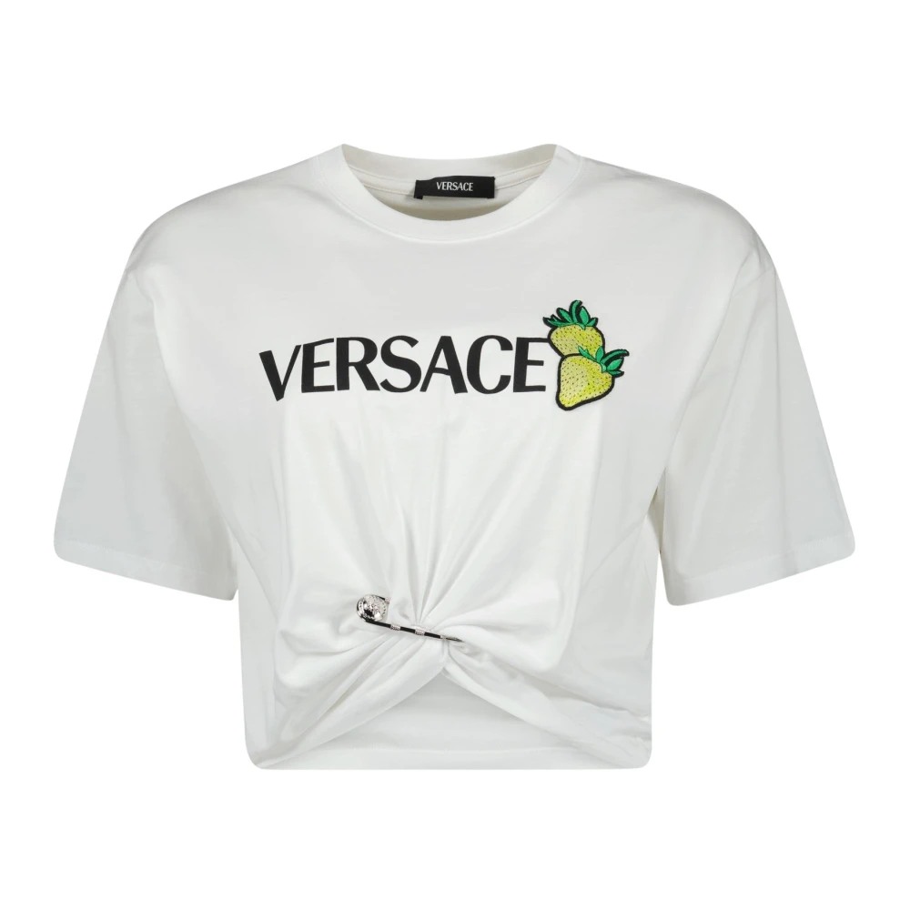 Versace Aardbeienprint Crop Top White Dames