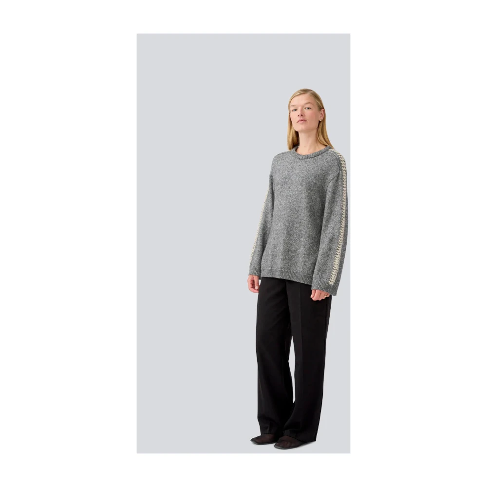 Modström Donkergrijze trui met beige stiksels Gray Dames