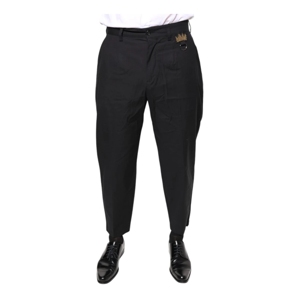 Dolce & Gabbana Men's Black Dress Trousers With Logo Details - Straight Trousers - S - Trousers