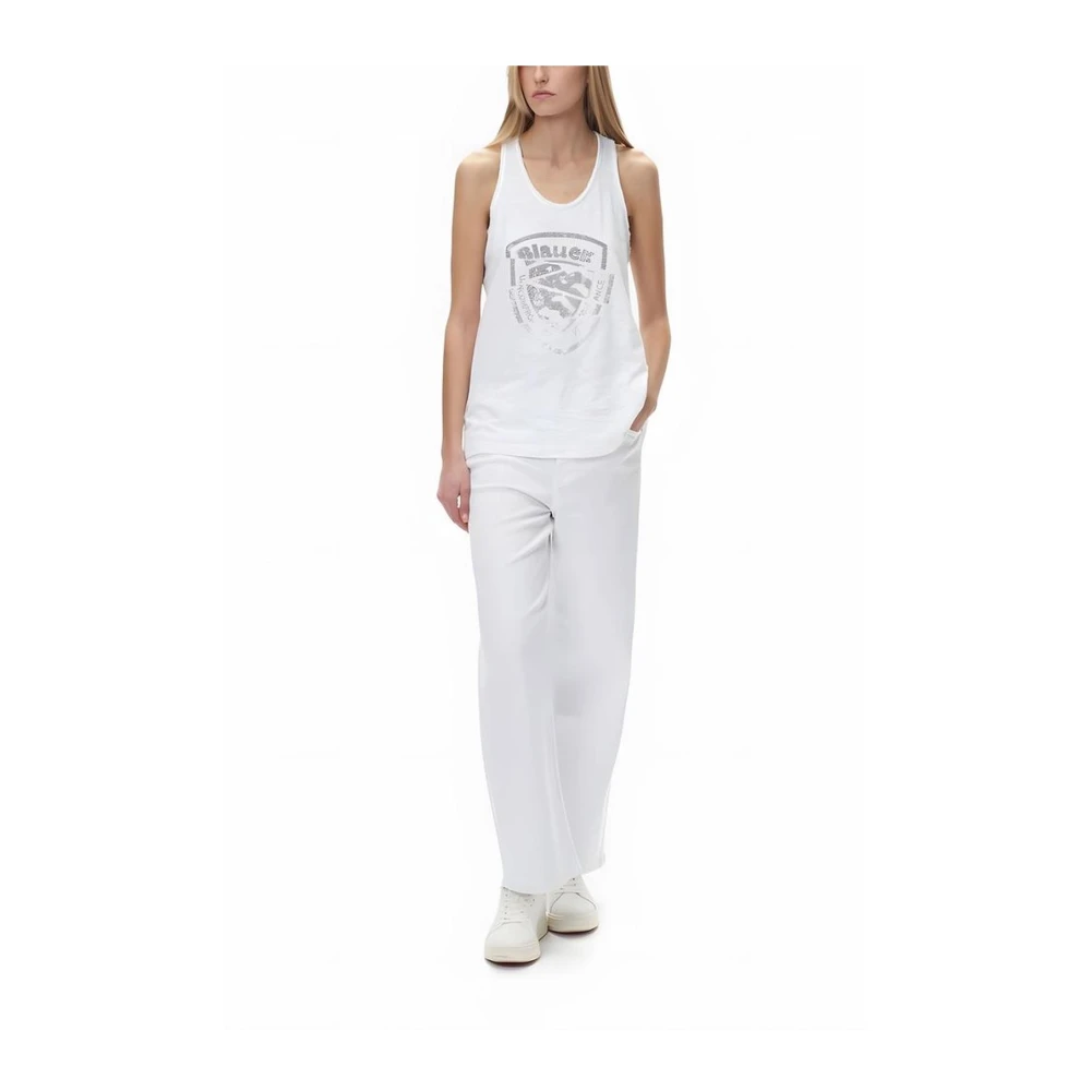 Blauer Witte Katoenen Tanktop Damesmode White Dames