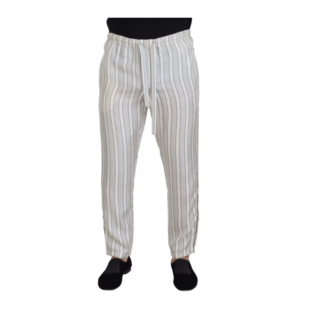 Dolce & Gabbana Men's White Slim-Fit Trousers, Xl, Stripes Silk Lounge Trouser Trousers