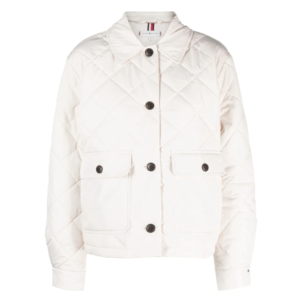 Tommy Hilfiger Women's Beige Winter Jackets, L, Padded Quilt Jacket