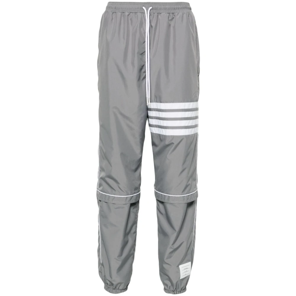 Thom Browne Men's Grey Straight Trousers With 4-Bar Stripe