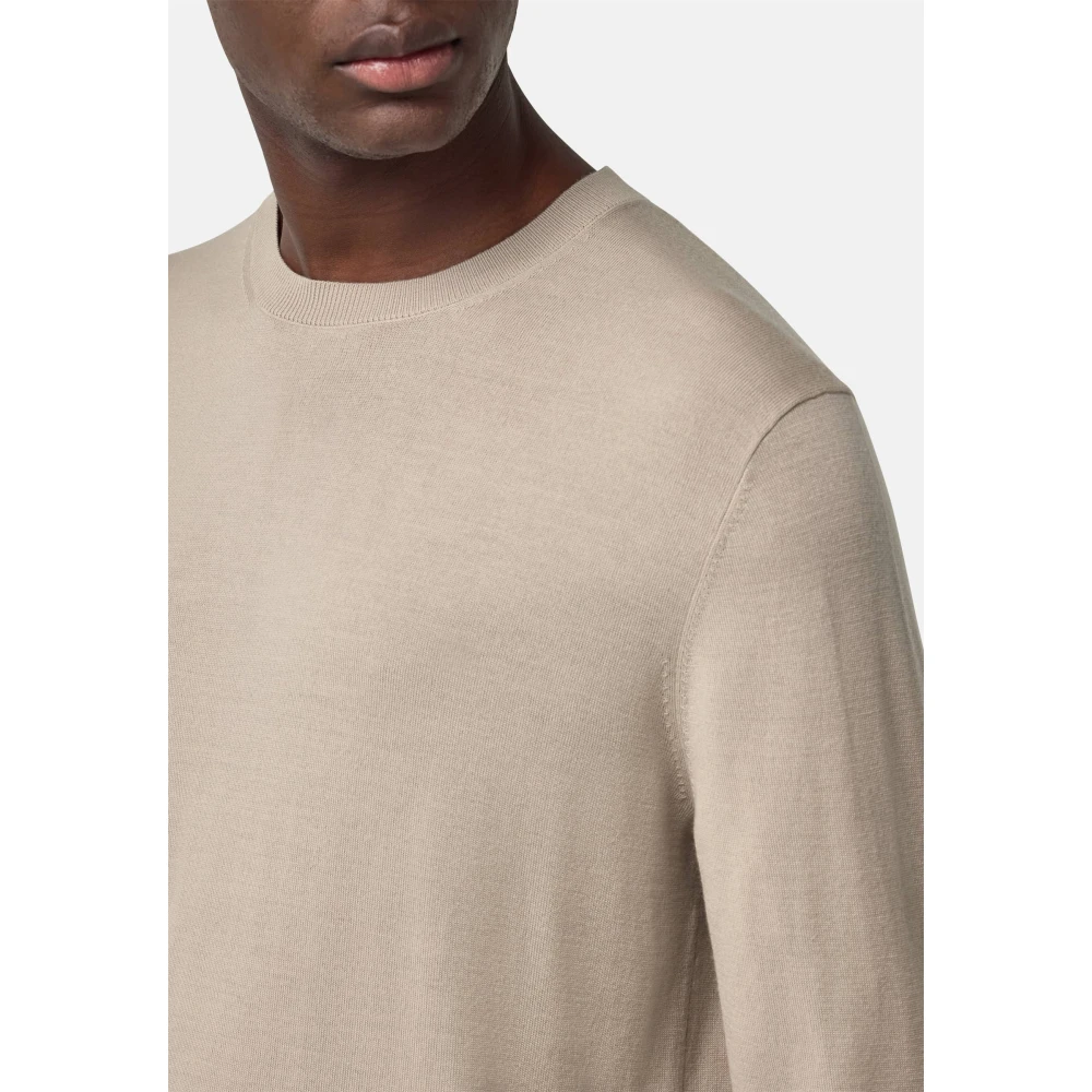 Boggi Milano Merino wollen trui met ronde hals Brown Heren