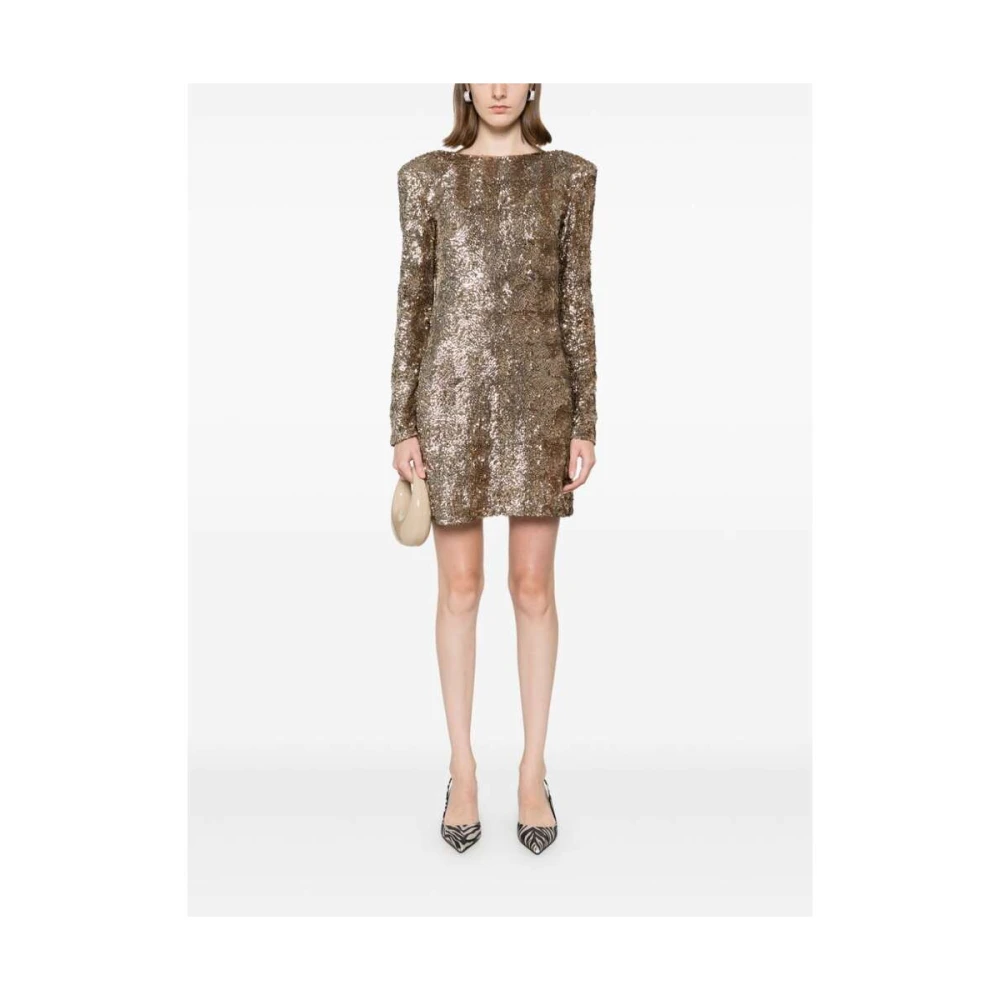 Elisabetta Franchi Kameelbruine Pailletten Jurk Brown Dames