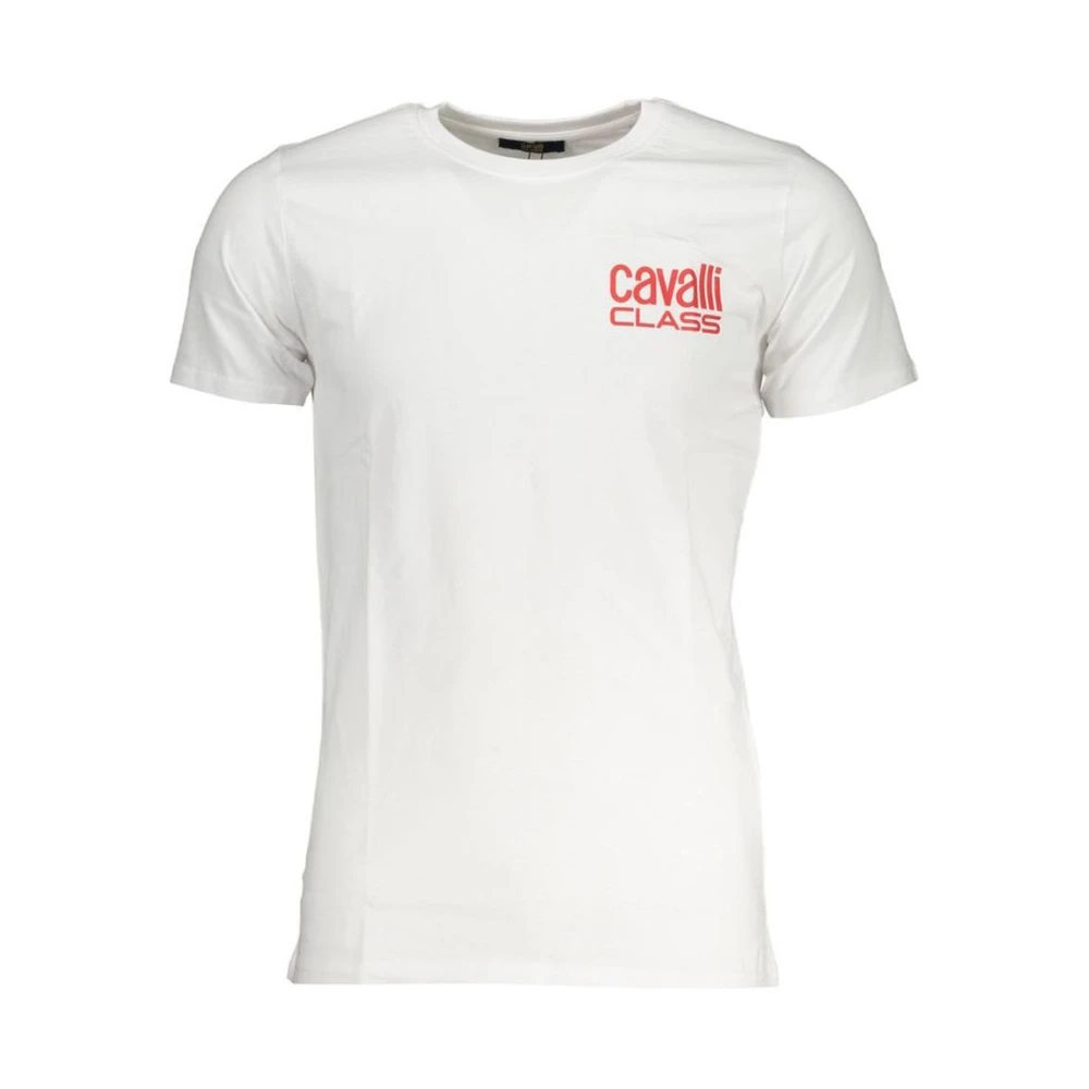 Cavalli Class , T-Shirts, Male, White, L, White Cotton Logo Print T-Shirt