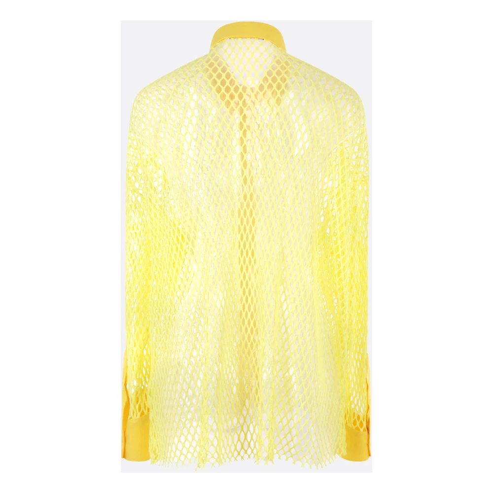 Msgm Gele Katoenen Mesh Shirt met Tonal Poplin Afwerking Yellow Dames