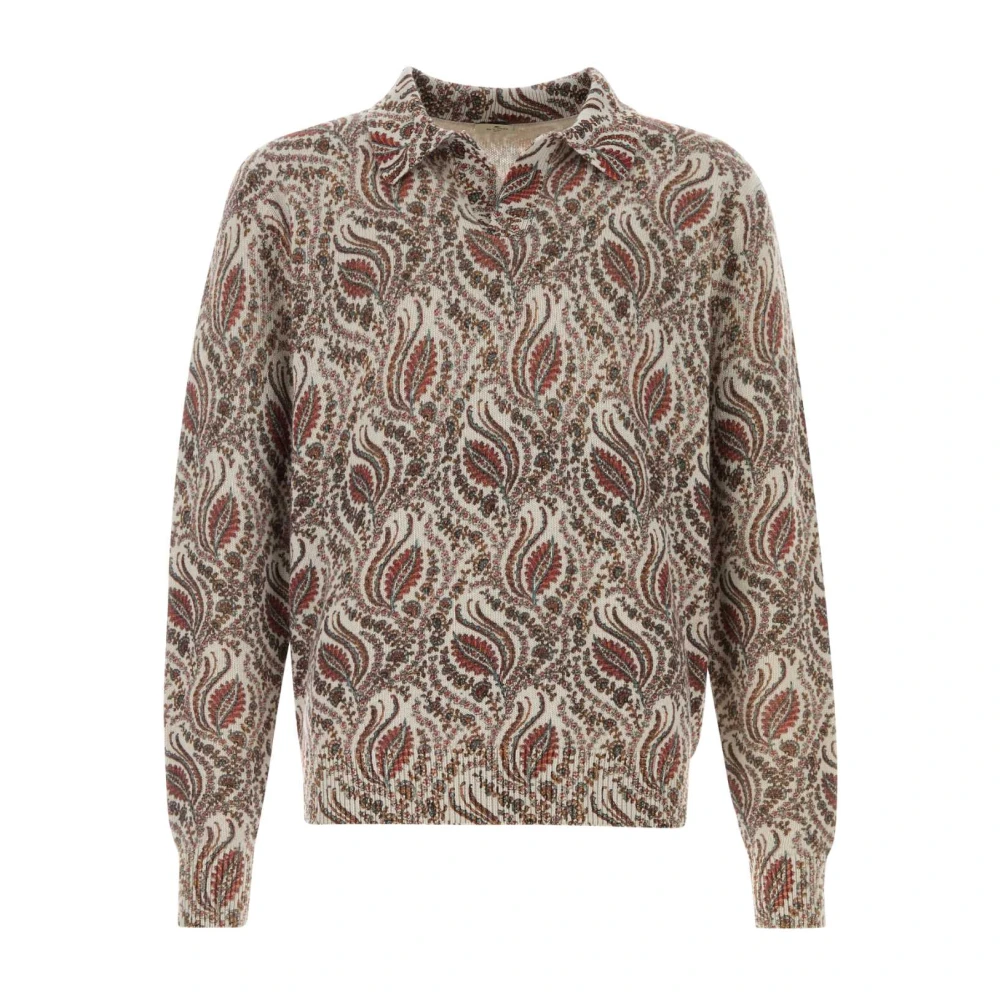 Etro Men's Multicolor V-Neck Knitwear, L, Wool Jacquard Jumper With Foliage Motif