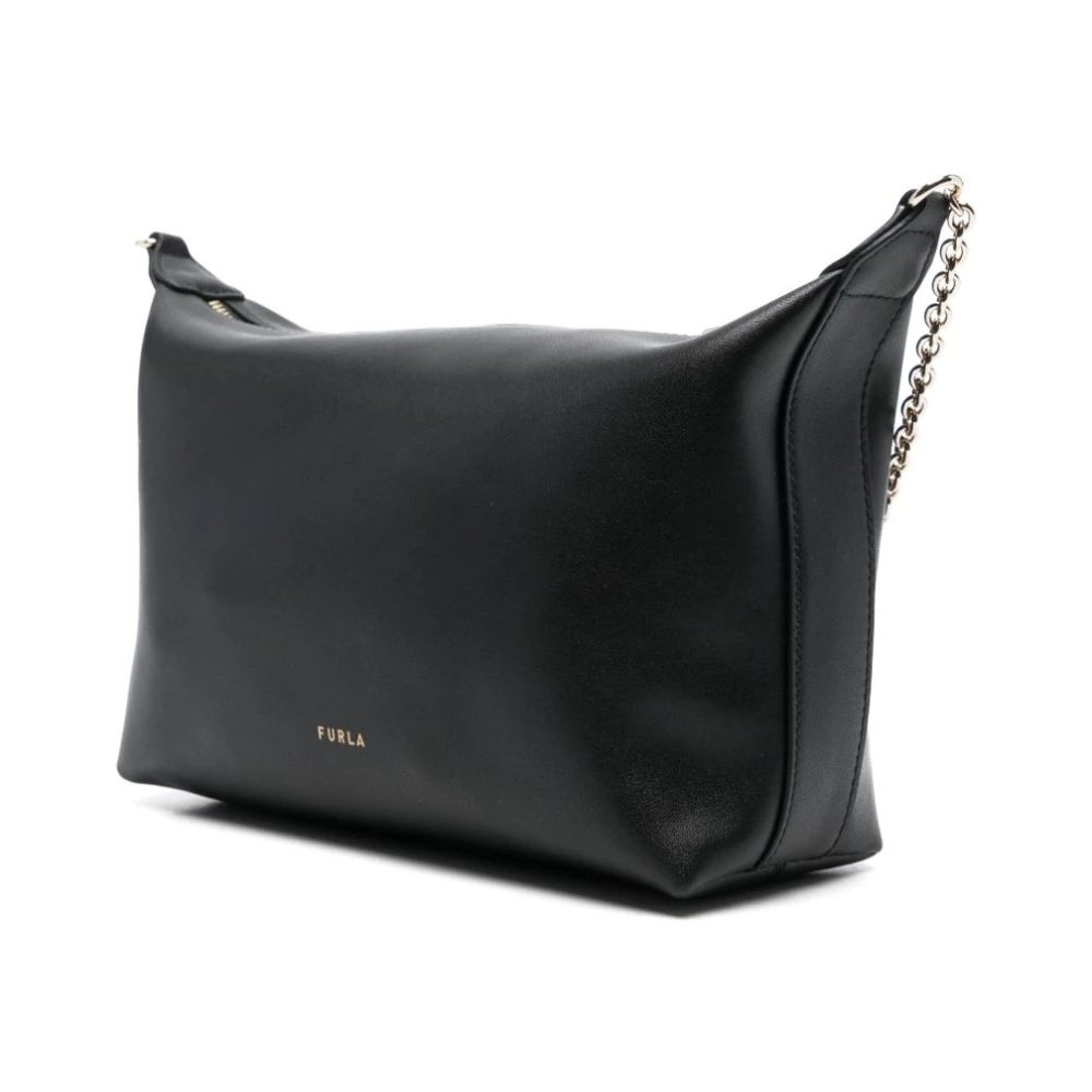 Furla Zwarte leren schoudertas met ketting Black Dames