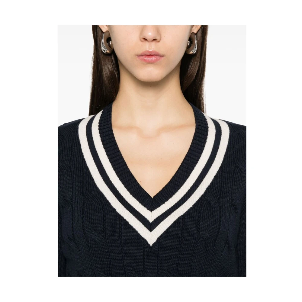 Sporty & Rich Navy Blue Kabeltrui Blue Dames