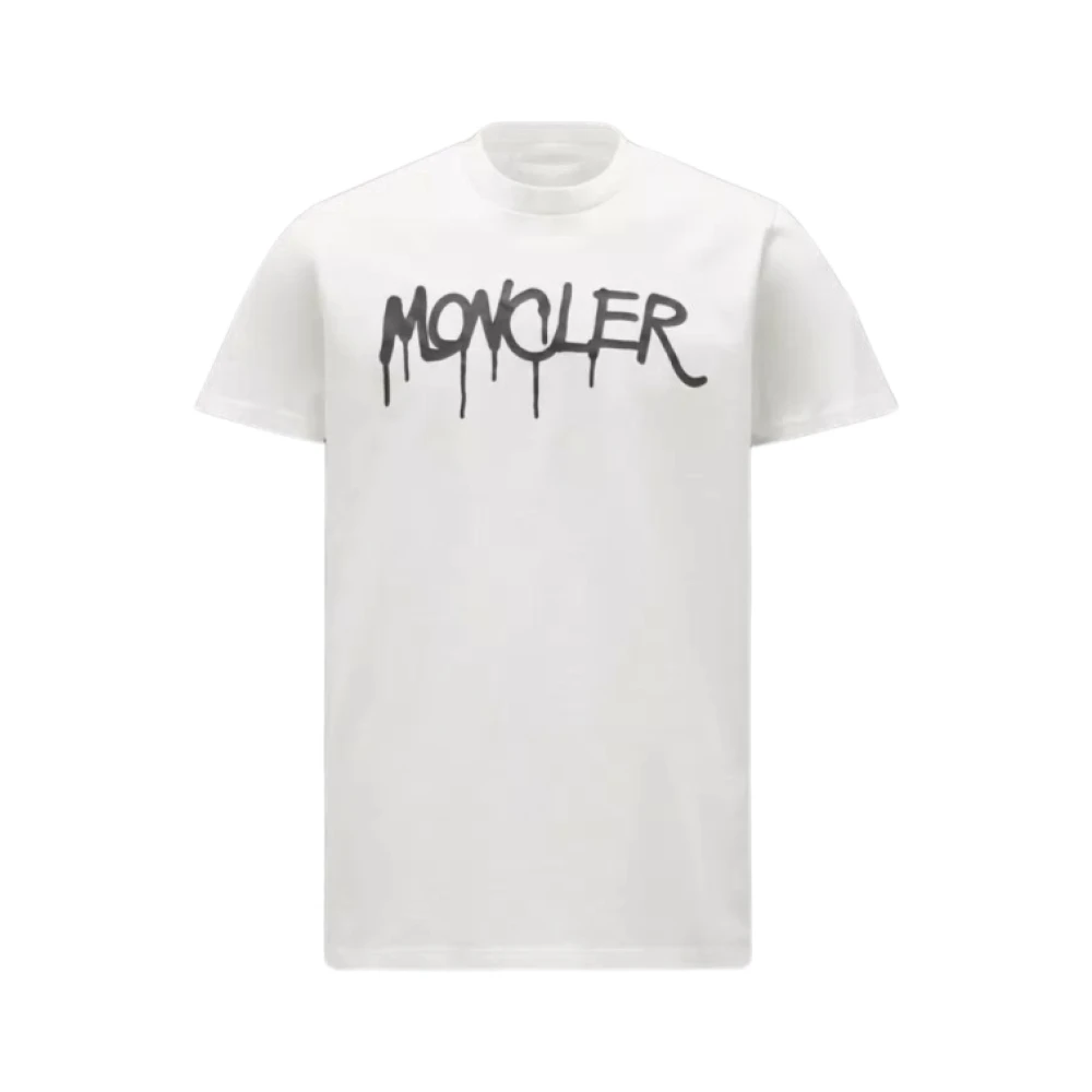 Moncler Wit Katoenen Ronde Hals Spray Effect T-Shirt White Heren
