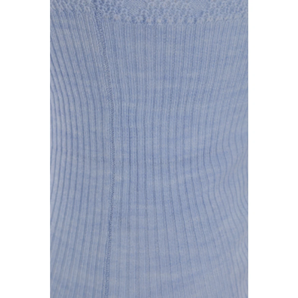 Ganni Blauwe Mouwloze Wollen Top met Logo Borduursel Blue Dames
