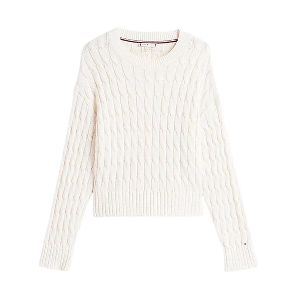 Tommy Hilfiger Gebreide Crewneck Trui met Verlaagde Schouders Beige Dames