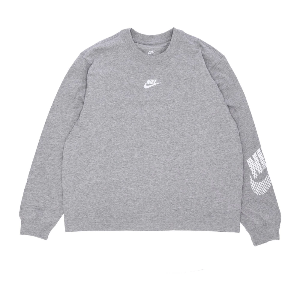 Nike Women's Gray Long Sleeve Training Tops, M, Long Sleeve Crew Neck T-Shirt