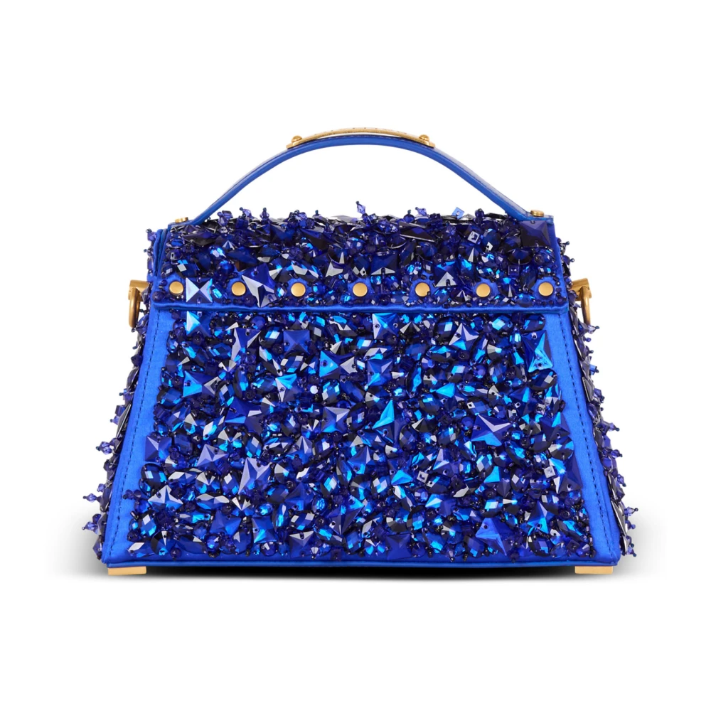 Balmain B-Buzz Dynasty tas van leer en geborduurd satijn Blue Dames