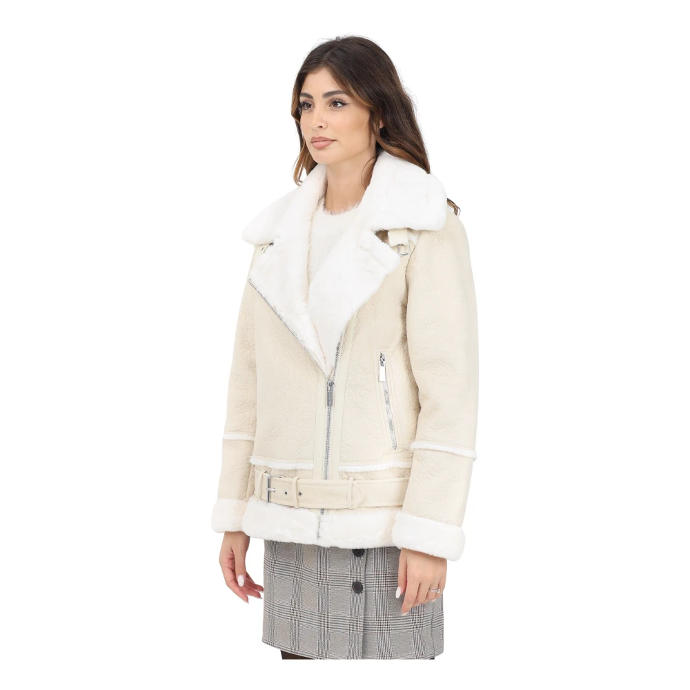 ViCOLO Natuurlijke Bikerjas met Nepbont Beige Dames