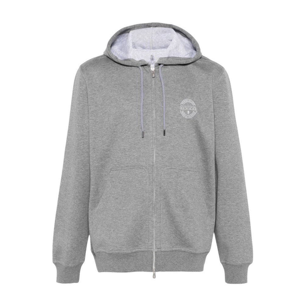 BRUNELLO CUCINELLI Grijze hoodie met logoprint Gray Heren