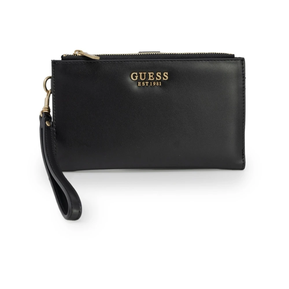 Guess Zwarte portemonnee met rits in polyurethaan materiaal Black Dames