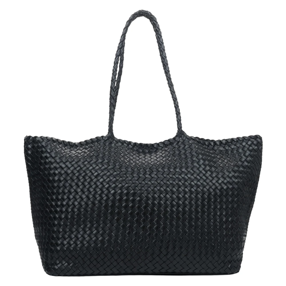 Estro Women's Black Shopping Bags, One Size, Woven Genuine Leather Shopper Bag