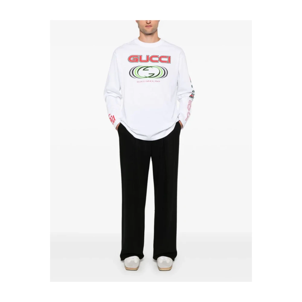 Gucci Spiral Print Crewneck Top met Lange Mouwen White Heren