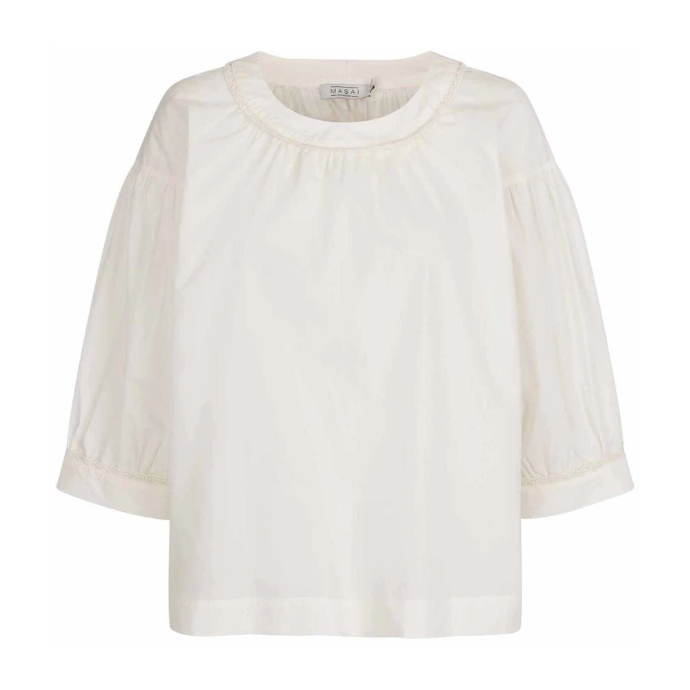 Masai Feminin Oversize T-shirt med Volangdetaljer White, Dam