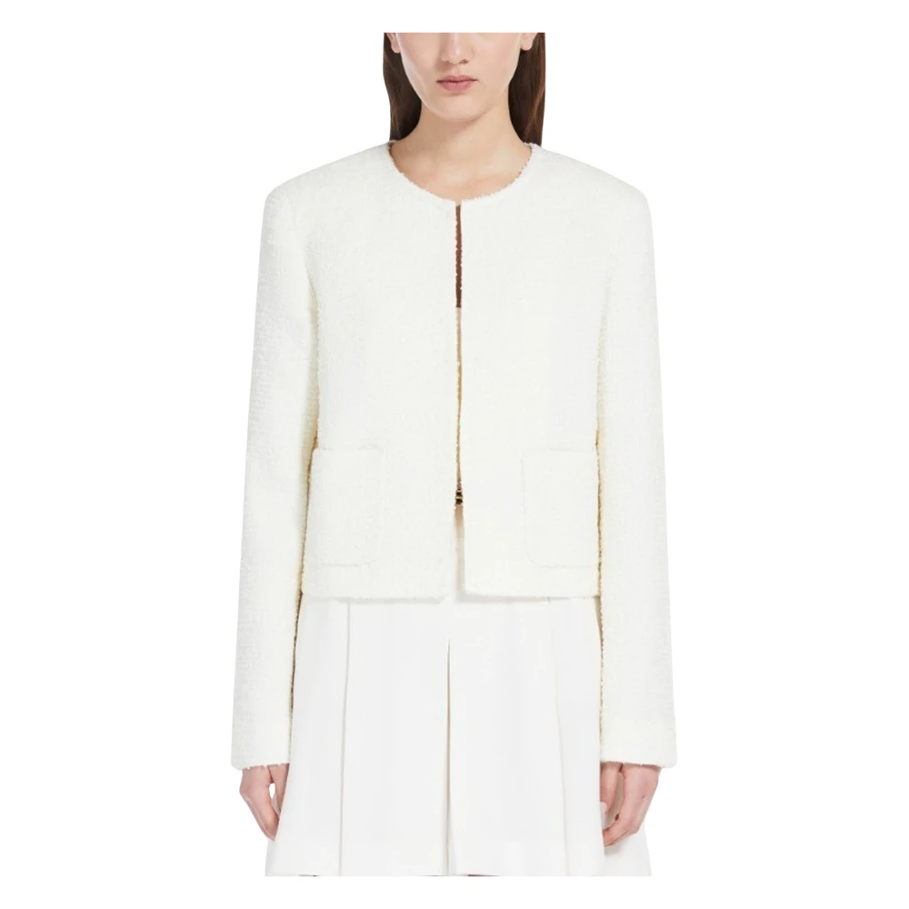Max Mara Studio Boxy bouclé jasje met kristalborduurwerk White Dames