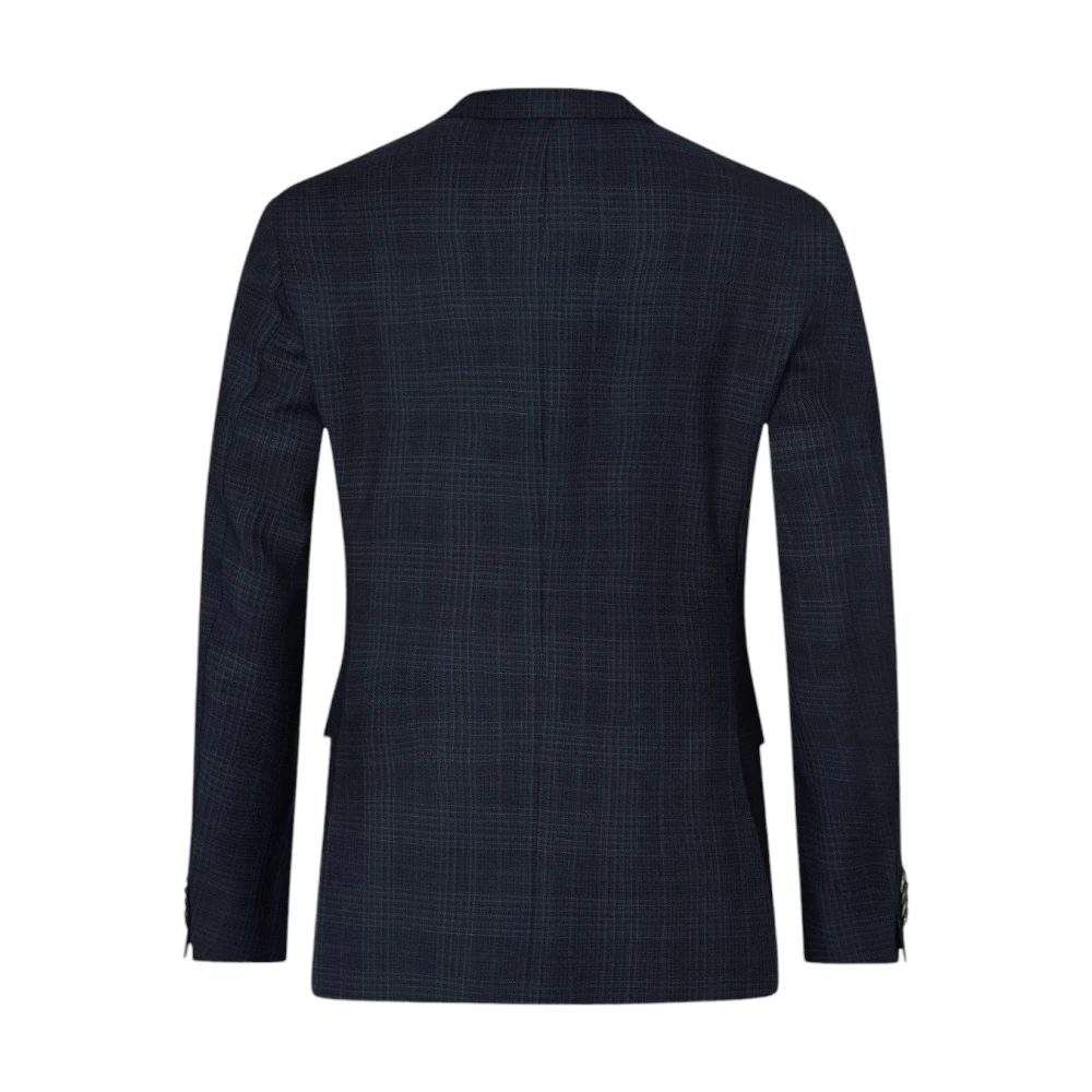 Oscar Jacobson Navy Geruite Blazer Regular Fit Blue Heren