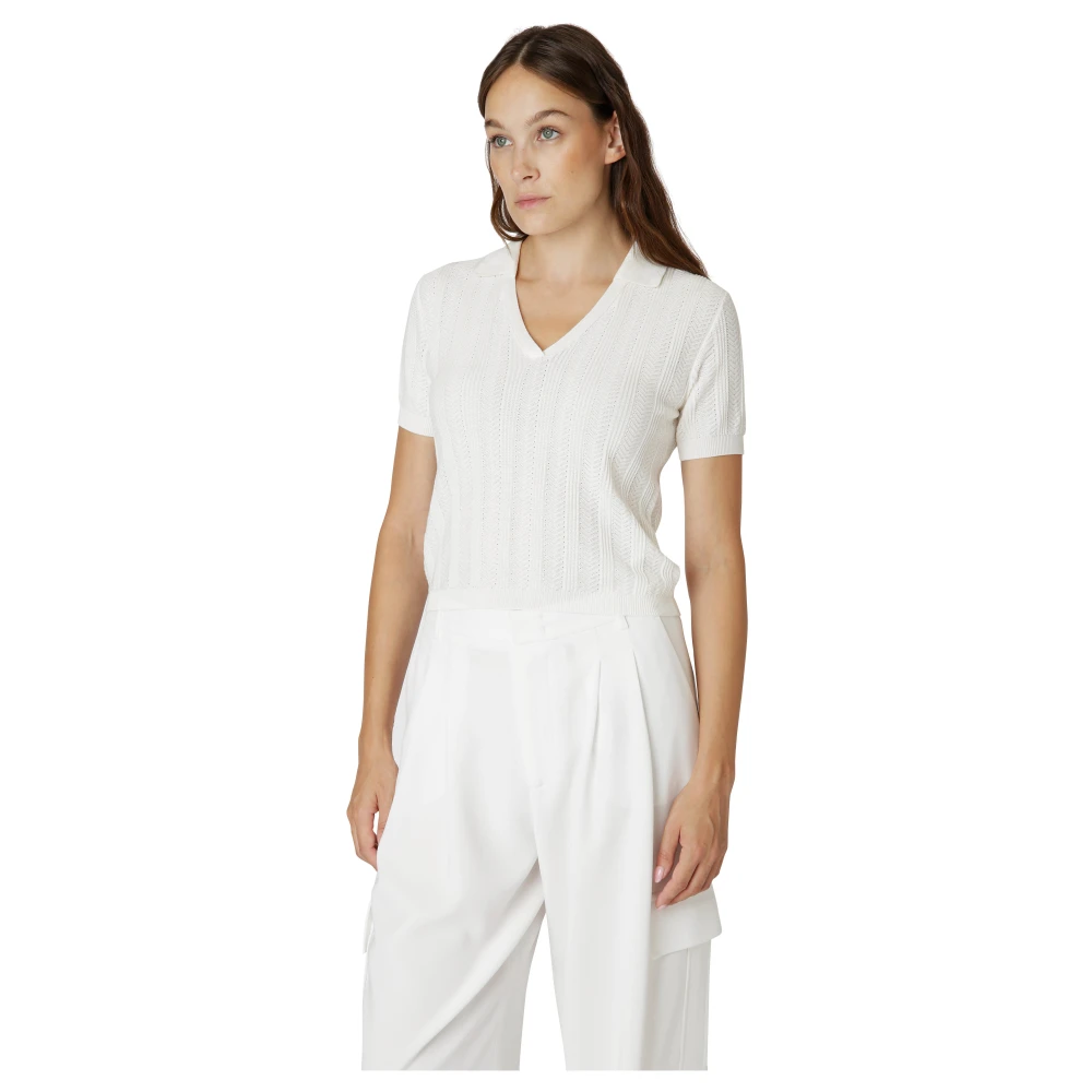 Eleventy Biologisch katoenen V-hals poloshirt White Dames