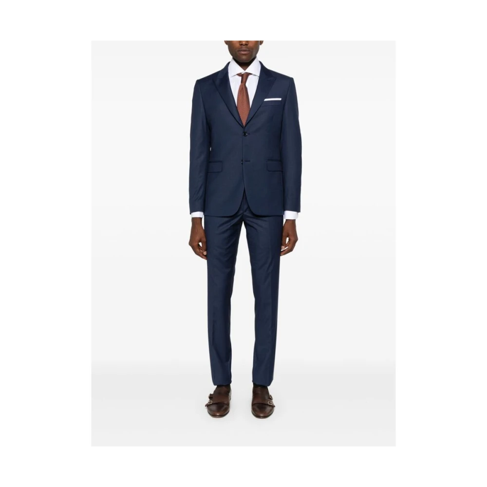 Reveres 1949 Blauw Twill Maatpak met Peak Revers Blue Heren