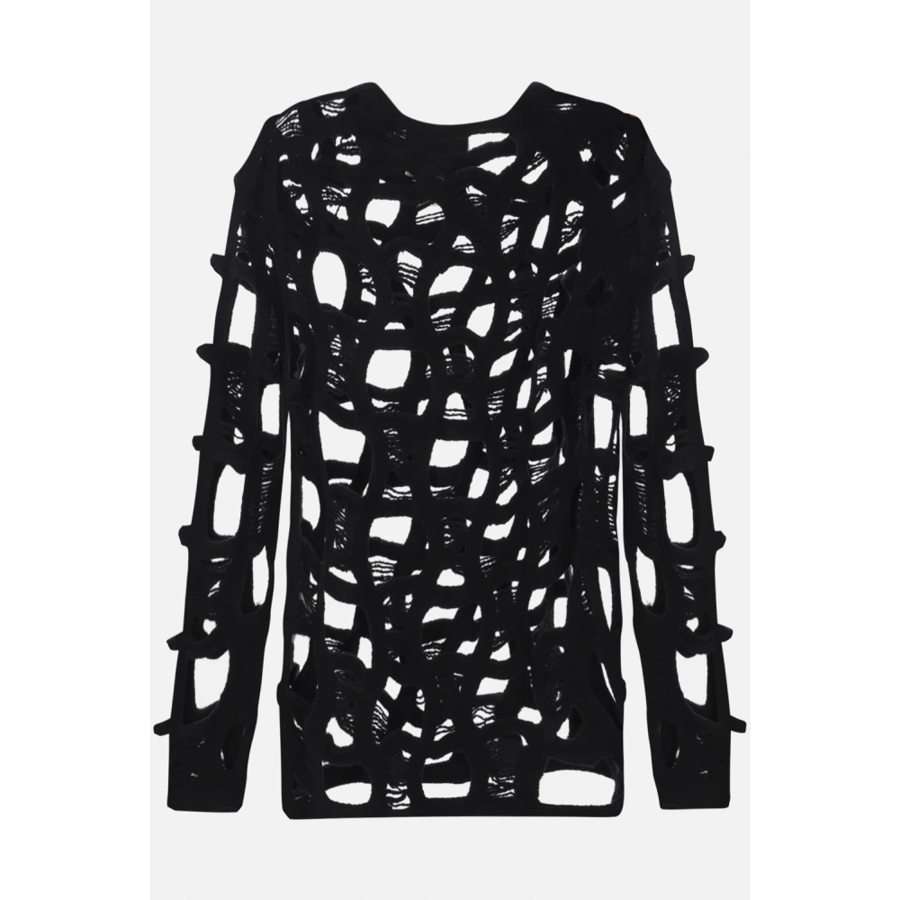 Comme des Garçons Zwarte Wol Mesh Trui Black Heren
