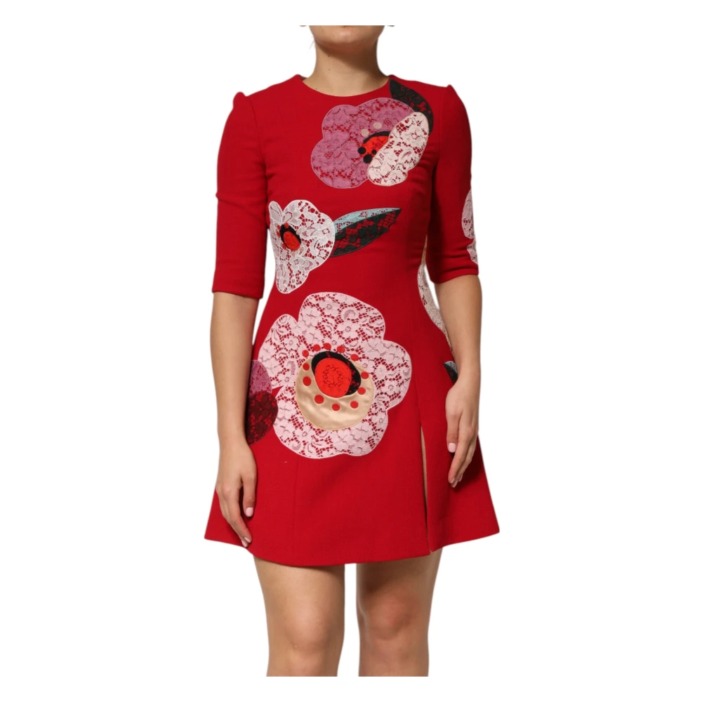 Dolce & Gabbana Women's Red Lace Floral Applique A-Line Mini Dress - Short Dresses - Xs - Dresses