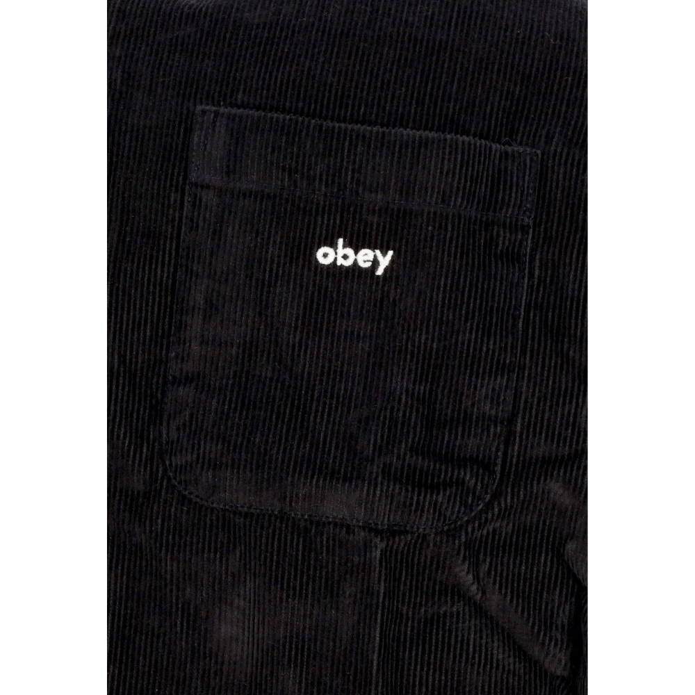 Obey Fluwelen Zwart Lang Shirt met Lange Mouwen Black Heren
