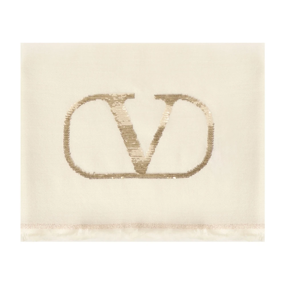 Valentino Garavani Beige Kasjmier Zijden Sjaal met Lurex Beige Dames