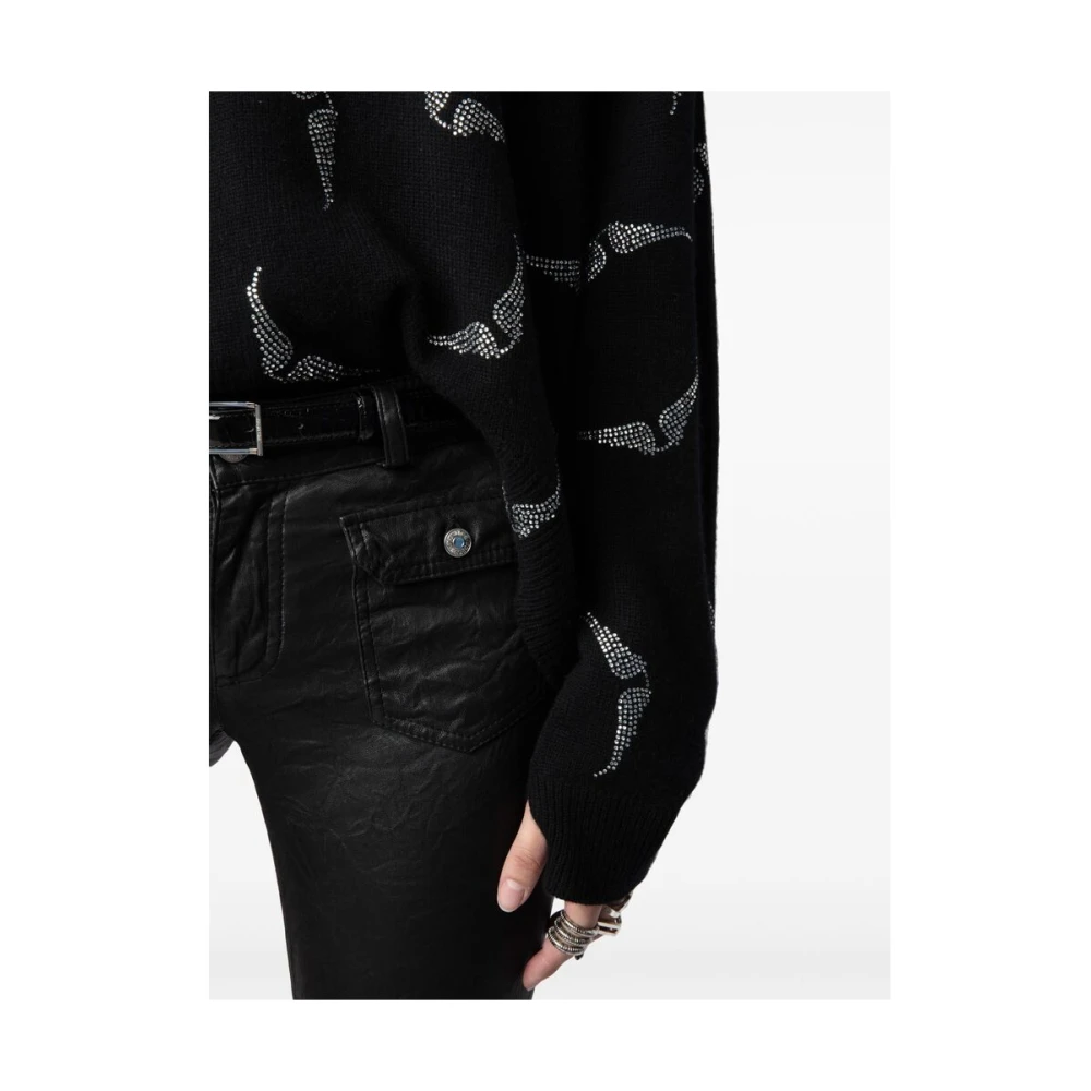 Zadig & Voltaire Zwarte Kasjmier Gebreide Trui met Strass Vleugels Black Dames