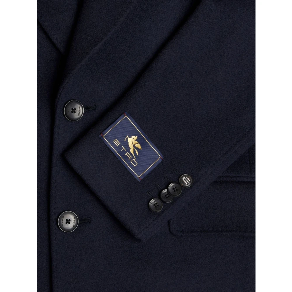 ETRO Navy Blauwe Kasjmier Jas Blue Heren
