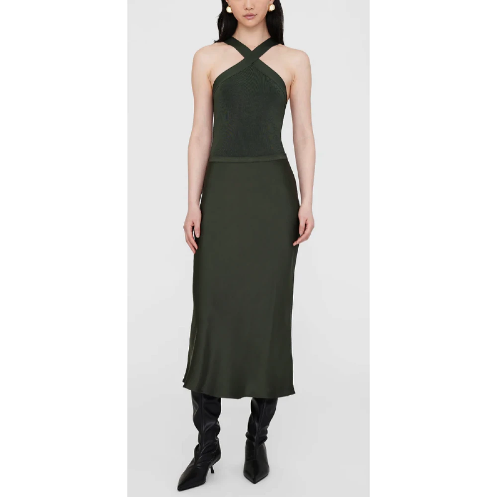 Anine Bing Zijden Olijfgroene Midi Rok Green Dames