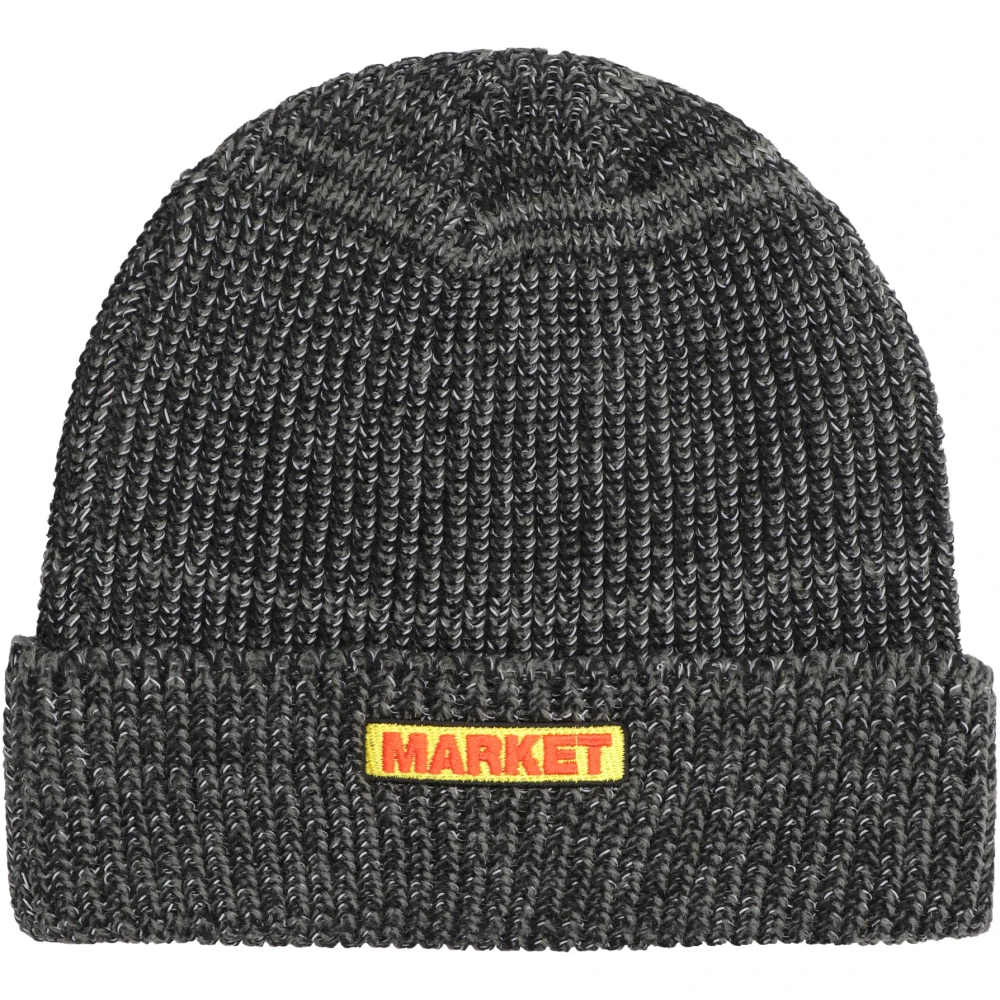 Market Geborduurd Logo Geribbelde Gebreide Muts Black Heren