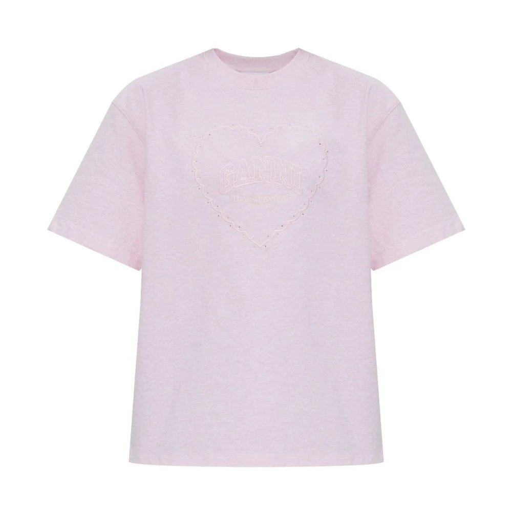Ganni Hartprint T-shirt voor Schouderstijl Pink Dames